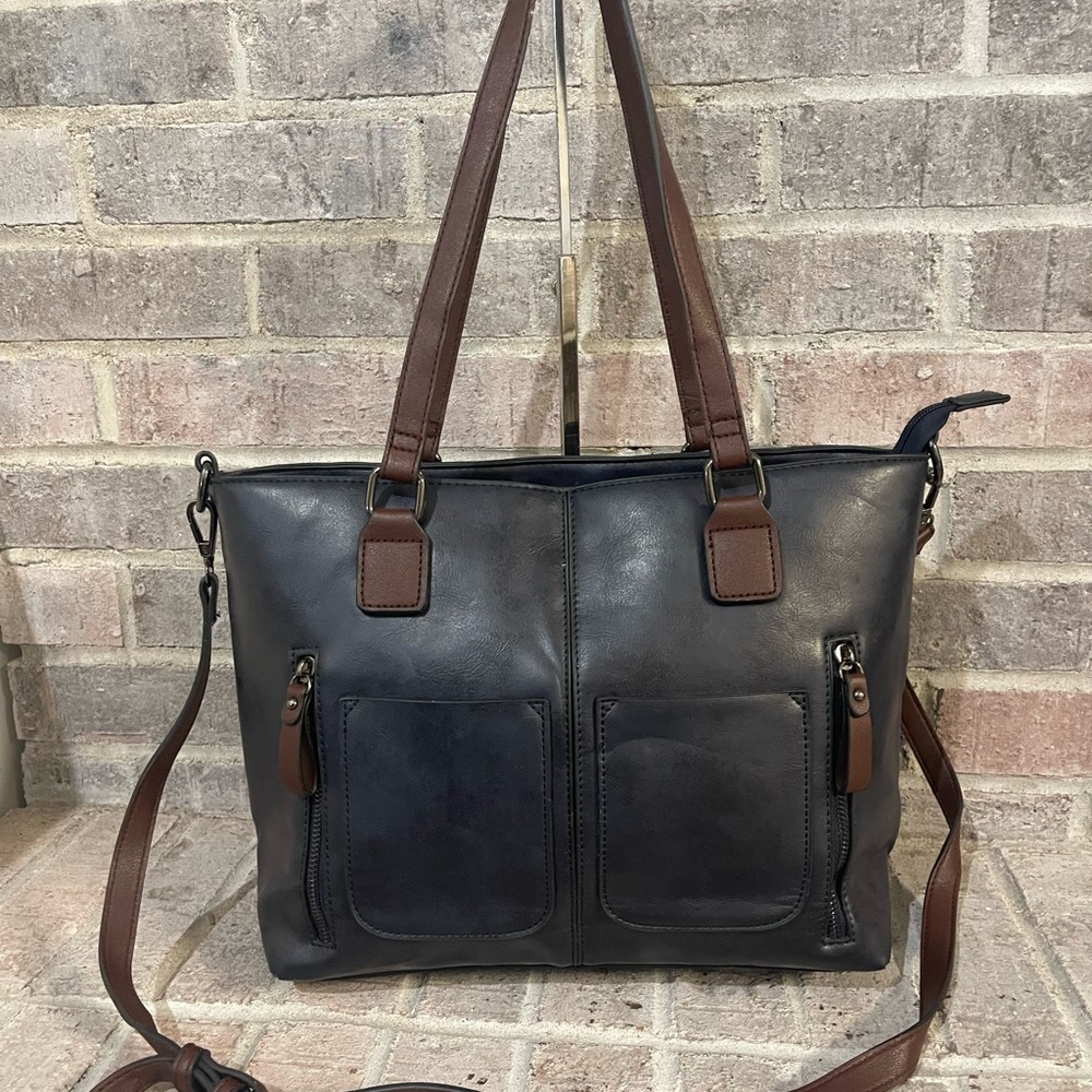 Elegant Blue and Brown Women's Messenger Bag
